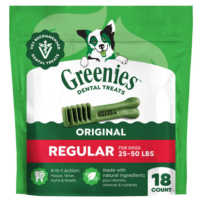 HOTGreenies Regular Dental Dog Treats, Original Chicken Flavor, 36 Count | Clinically-proven, veterinarian-recommended, 47% less tartar & 40% less plaque in 28 days, for dogs 25-50 lbs, 36 oz. Pack