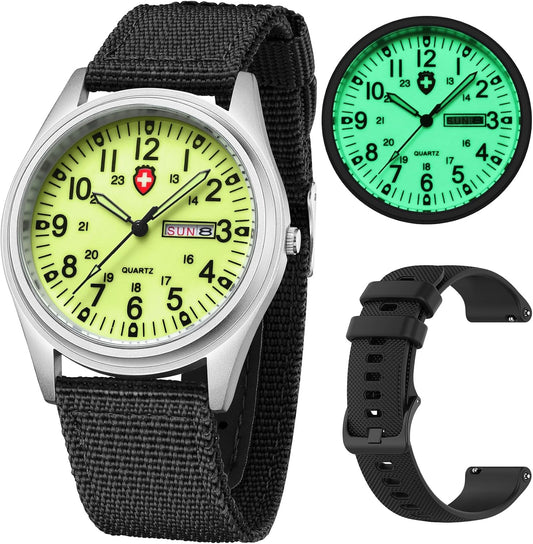 HOTGosasa Unisex Military Analog Field Watch with Nylon Strap, Luminous Easy Read Dial, Sport Tactical Casual Quartz Wristwatch, Daily Water Resistant