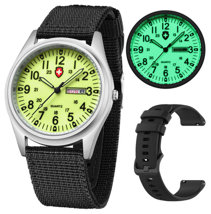 HOTGosasa Unisex Military Analog Field Watch with Nylon Strap, Luminous Easy Read Dial, Sport Tactical Casual Quartz Wristwatch, Daily Water Resistant
