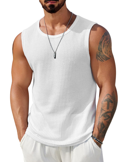 HOTCOOFANDY Mens Casual Tank Tops 2 Pack Waffle Knit Sleeveless Shirt Breathable Tank Shirts Summer Muscle Tee