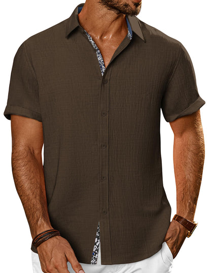 HOTPJ PAUL JONES Mens Short Sleeve Button Down Shirts Casual Summer Clothing | Linen Textured, Summer Beach Vacation Tops, Untucked Dress Shirt, Lightweight, Regular Fit, Fashion Resort Wear
