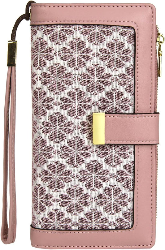 HOTGosect Women Floral Leather Wallet Large Capacity RFID Blocking Designer Trifold Card Holder with ID Window Coin Pockets Wristlet