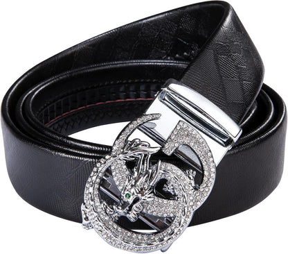HOTDubulle Designer Mens Belts, Sliding Automatic Buckle Ratchet Dress Belt TOP Genuine Leather Strap Gifts