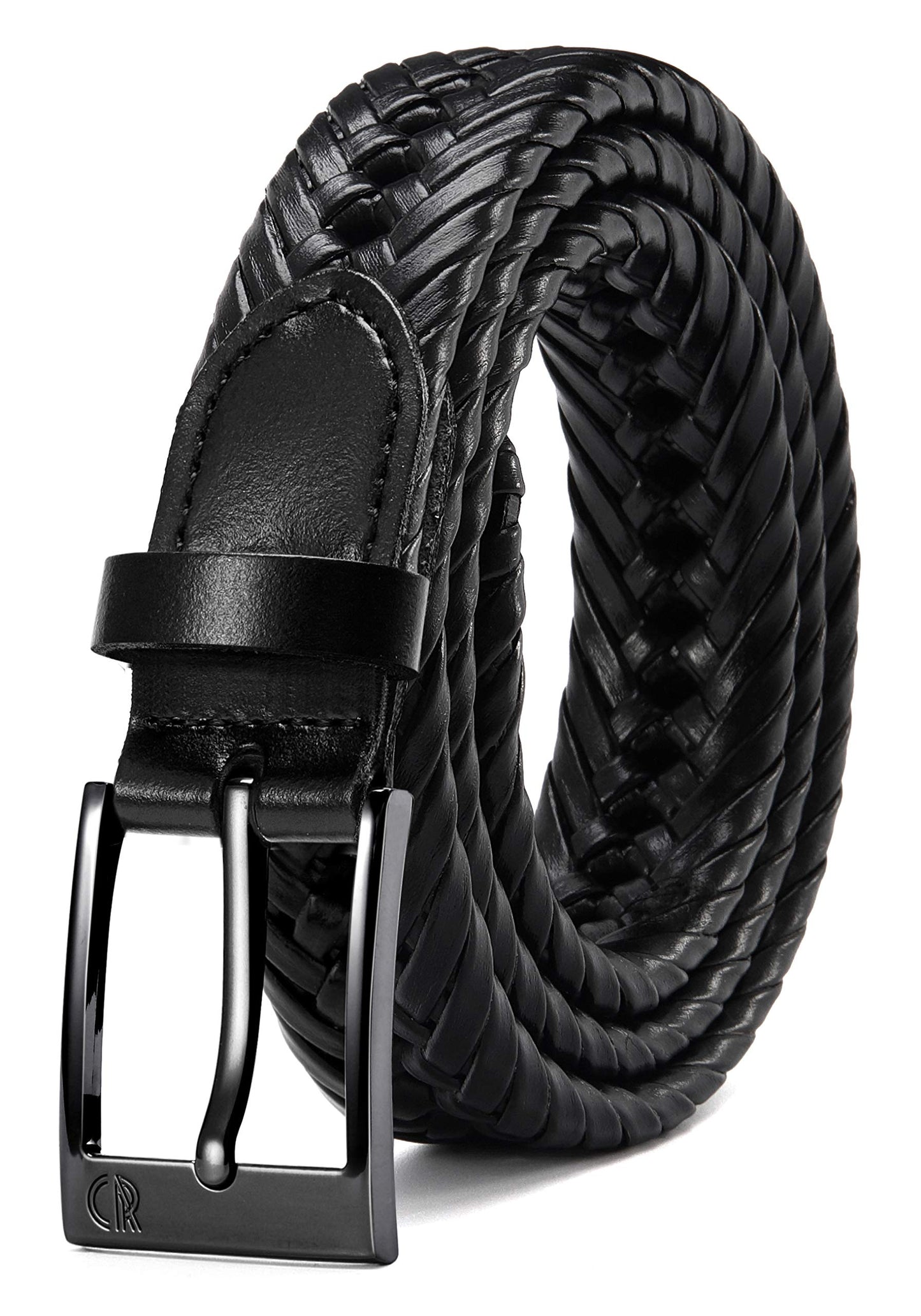 HOTCHAOREN Leather Braided Belts for Men - 1 1/8" Mens Casual Woven Leather Belt for Dress Pant