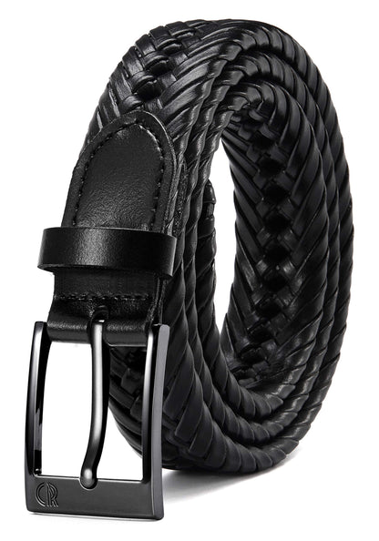 HOTCHAOREN Leather Braided Belts for Men - 1 1/8" Mens Casual Woven Leather Belt for Dress Pant