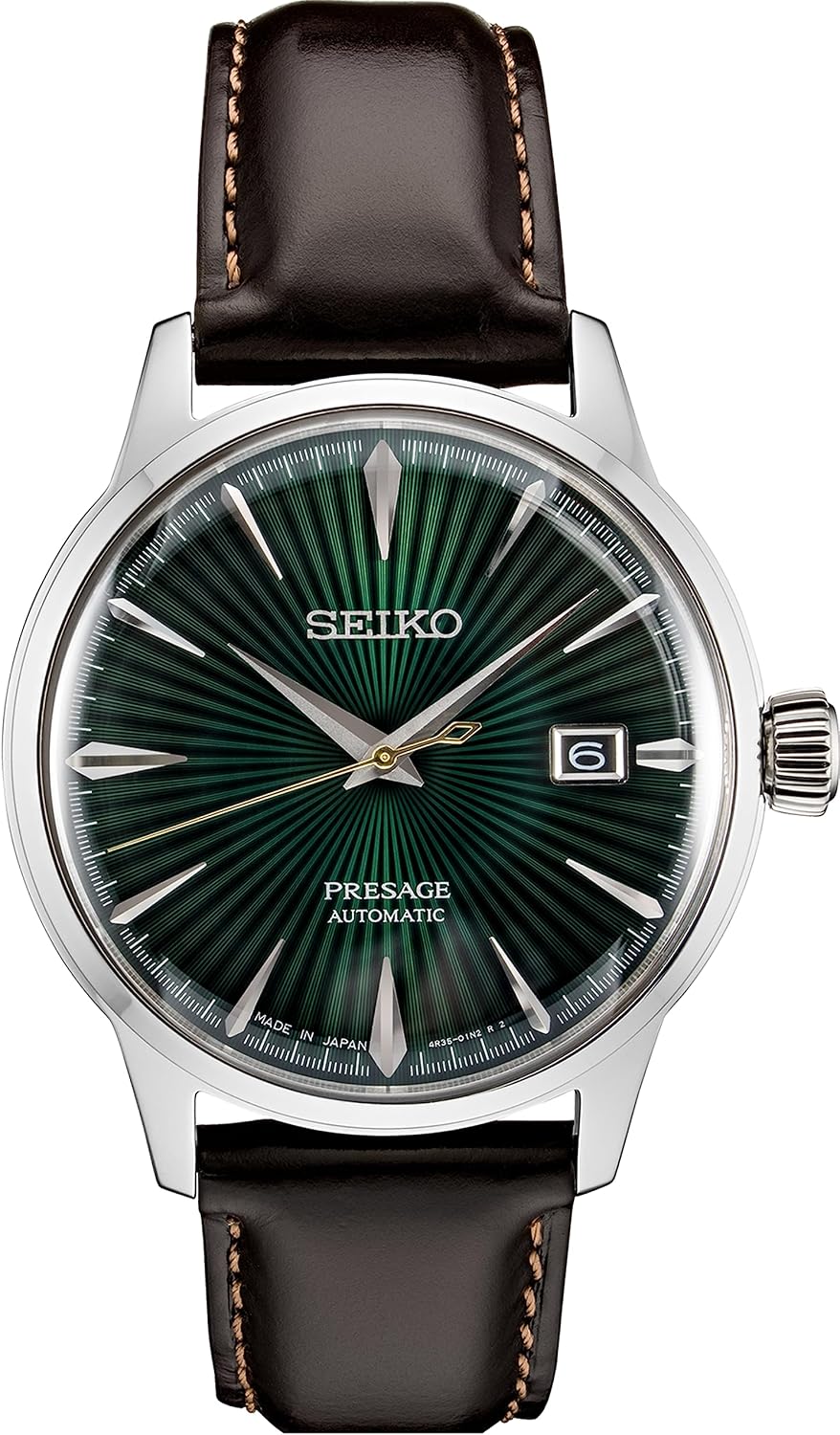 HOTSEIKO Presage Cocktail Time Automatic Watch for Men | Patterned & Gradated Dial, Golden Numerals and Date Calendar, 50m Water-Resistant, 41-Hour Power Reserve