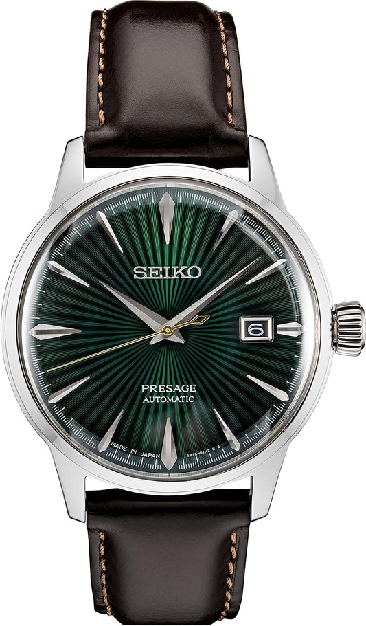 HOTSEIKO Presage Cocktail Time Automatic Watch for Men | Patterned & Gradated Dial, Golden Numerals and Date Calendar, 50m Water-Resistant, 41-Hour Power Reserve