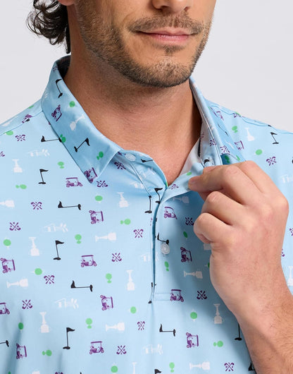 HOTObla Mens Golf Polo Shirts Short Sleeve Dry Fit Performance Moisture Wicking Casual Print Collared Golf Shirts for Men