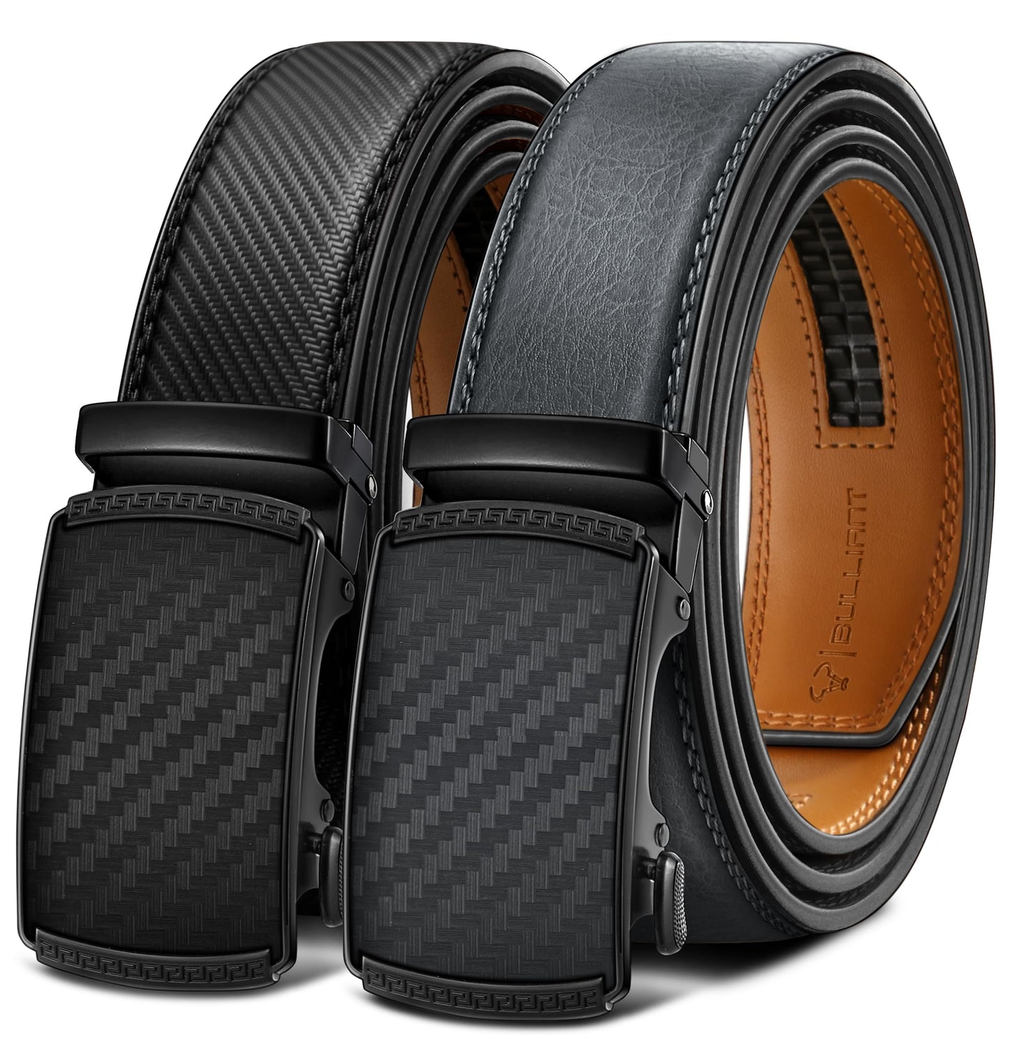 HOTBULLIANT Men Belts 2 Pack,Ratchet Sliding Belt Adjustable For Gift Mens Dress Casual 1 3/8",Cut for Fit