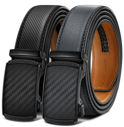 HOTBULLIANT Men Belts 2 Pack,Ratchet Sliding Belt Adjustable For Gift Mens Dress Casual 1 3/8",Cut for Fit