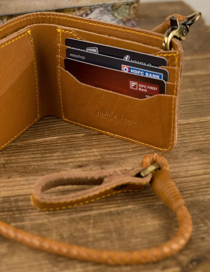 HOTTrip Machine Company Bifold Leather Biker Wallet with Braided Chain – Genuine Leather Motorcycle Wallet, Vintage Wallet with Coin Pocket, Card Slots & Detachable Chain - Vintage Tan Trigger