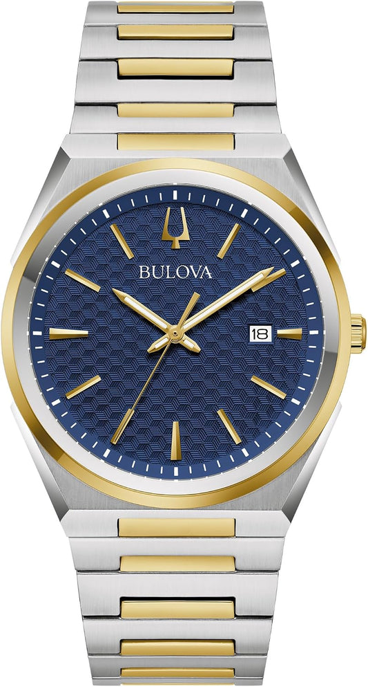 HOTBulova Mens Dress Classic Quartz Two Tone Stainless Steel Watch, Patterned Dial, 39mm