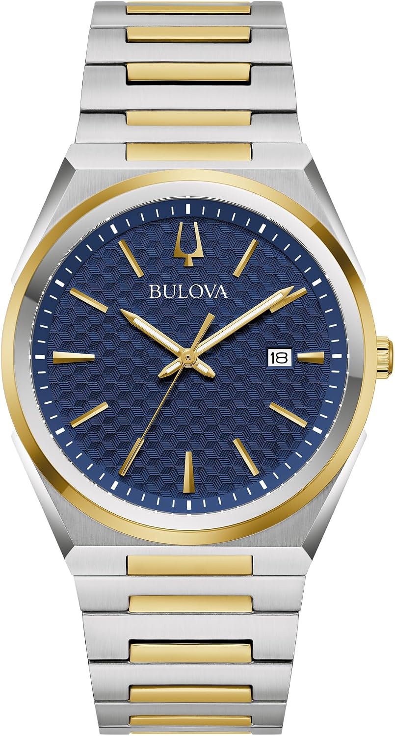 HOTBulova Mens Dress Classic Quartz Two Tone Stainless Steel Watch, Patterned Dial, 39mm