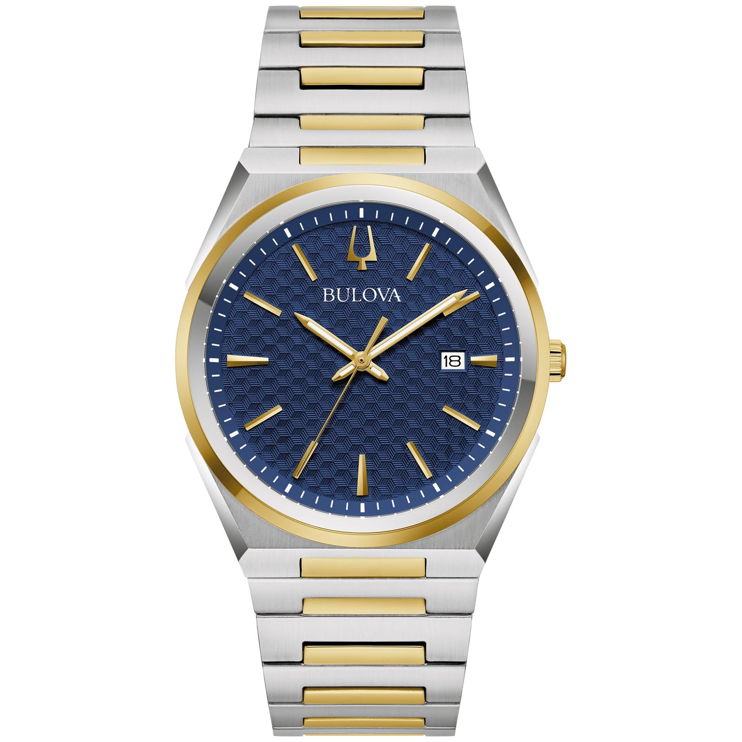 HOTBulova Mens Dress Classic Quartz Two Tone Stainless Steel Watch, Patterned Dial, 39mm