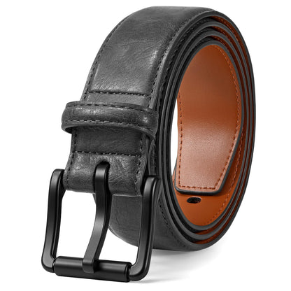 HOTJASGOOD TSA Approved Belt For Men Metal Free Hypoallergenic Vintage Leather Belt,Nickel Free Belt for Jeans with Black Buckle