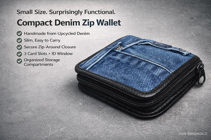 HOTCompact Denim Wallet Zipper Around Small Card Holder Coin Purse Slim Mini Blue