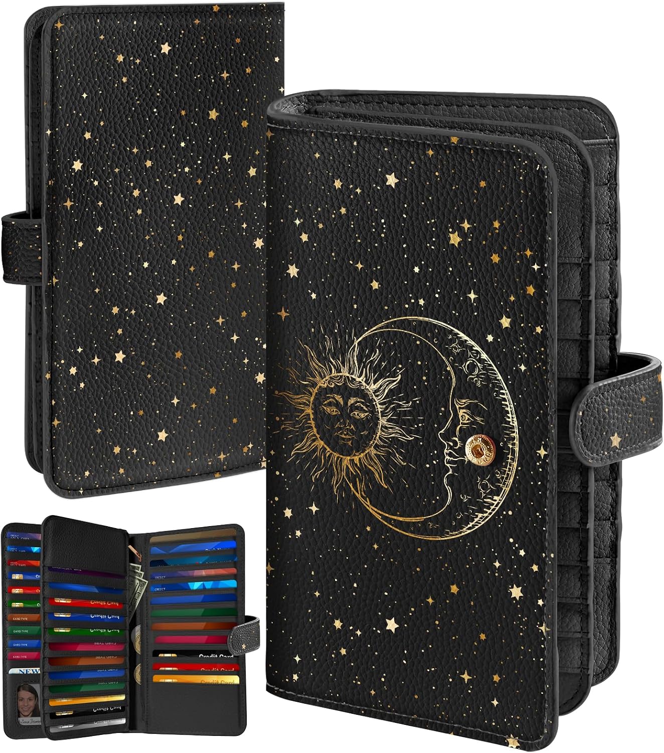 HOTBistup 46 Slots Credit Card Holder Wallet for Women, Hena | Large Capacity Organizer, Leather, RFID Blocking, ID Window, 7 Cash Slots, Snap Closure, Cute Prints, Daily Carry