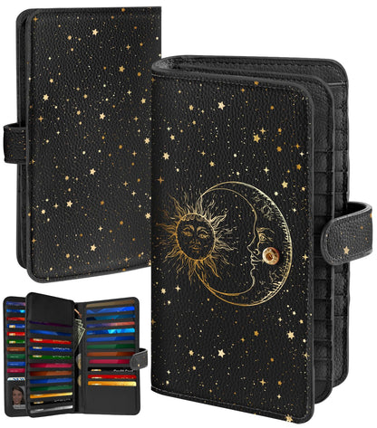 HOTBistup 46 Slots Credit Card Holder Wallet for Women, Hena | Large Capacity Organizer, Leather, RFID Blocking, ID Window, 7 Cash Slots, Snap Closure, Cute Prints, Daily Carry