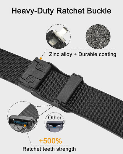 HOTEZL Men's Tactical Belt, 1.5" Nylon Ratchet Belt for Work Duty EDC | Trim to fit with ratchet micro-adjustment; heavy-duty 1.5" wide, 4mm thick nylon strap built for military & everyday wear.