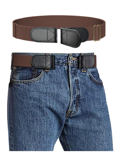 HOTMagic Buckleless Men's Stretch Belts: Comfort Revolution- Hook-Loop Adjustable No Buckle Elastic Belt for Jeans Khaki, 32-48"