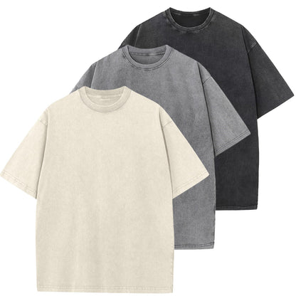 HOTMen's Cotton T-Shirts Oversized Unisex Short Sleeves Casual Loose Wash Solid Basic Tee Tops