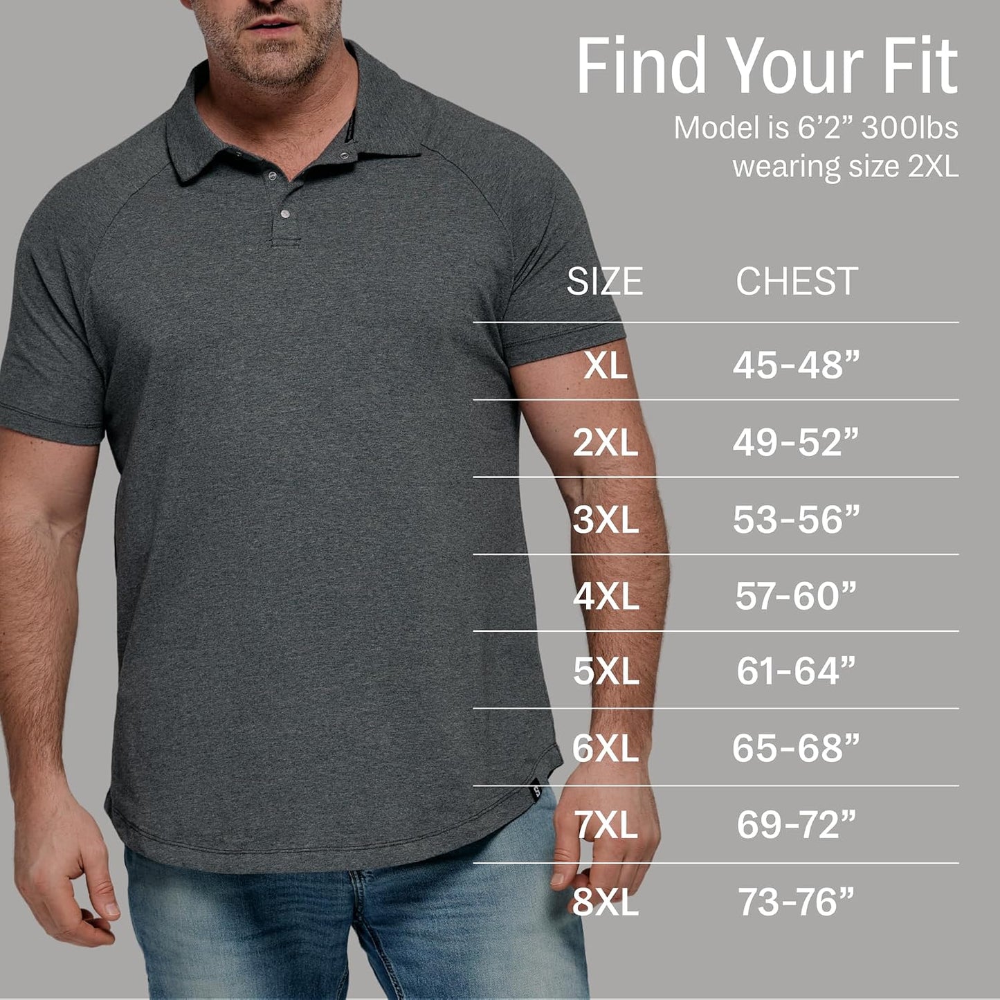 HOTSTRONGSIZE Big and Tall Polo Shirts for Men – Golf Shirt with Snap Buttons | Longer Length Shirt with Curved Hem