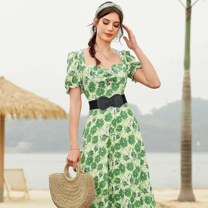 HOTWHIPPY Women Wide Elastic Belt Ladies Stretch Dress Belt Fashion Waistband with 8-shaped Interlock Leather Buckle