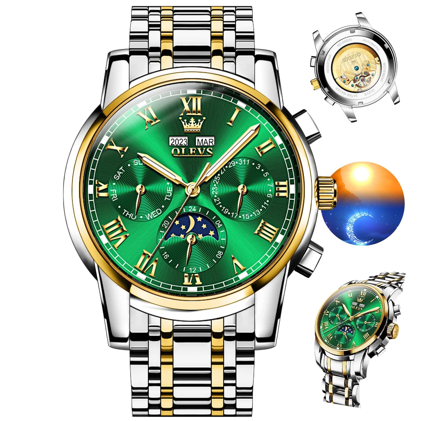 HOTOLEVS Watches for Men Stainless Steel Dress Men Watch with Date Big Face Chronograph Waterproof Luxury Fashion Watch Blue/Black/Gold/Green/Silver Face Relojes para Hombres