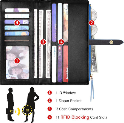 HOTBadiya Ultra Slim Wallet Credit Card Holder Thin Bifold Clutch Wallets with Zipper Pocket for Women