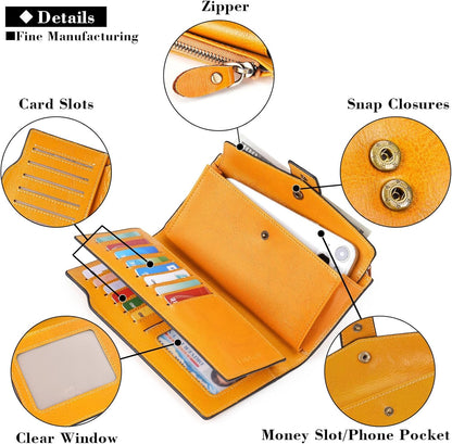 HOTSENDEFN Women Leather Wallets RFID Blocking Clutch Card Holder Ladies Purse with Zipper Pocket