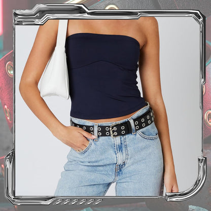 HOTXZQTIVE Double Grommet PU Leather Belt for Women Men Punk metal Jean Belt Wide 1.5 Inch