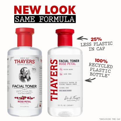 HOTTHAYERS Alcohol-Free Rose Petal Witch Hazel Facial Toner for Glowing Skin, Soothing, Hydrating, Refreshing Toner for All Skin Types, 12oz (Packaging May Vary)