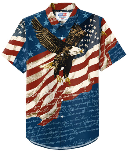 HOTArvilhill Men American Flag Button Shirt 4th of July Short Sleeve Shirts (S-3XL)