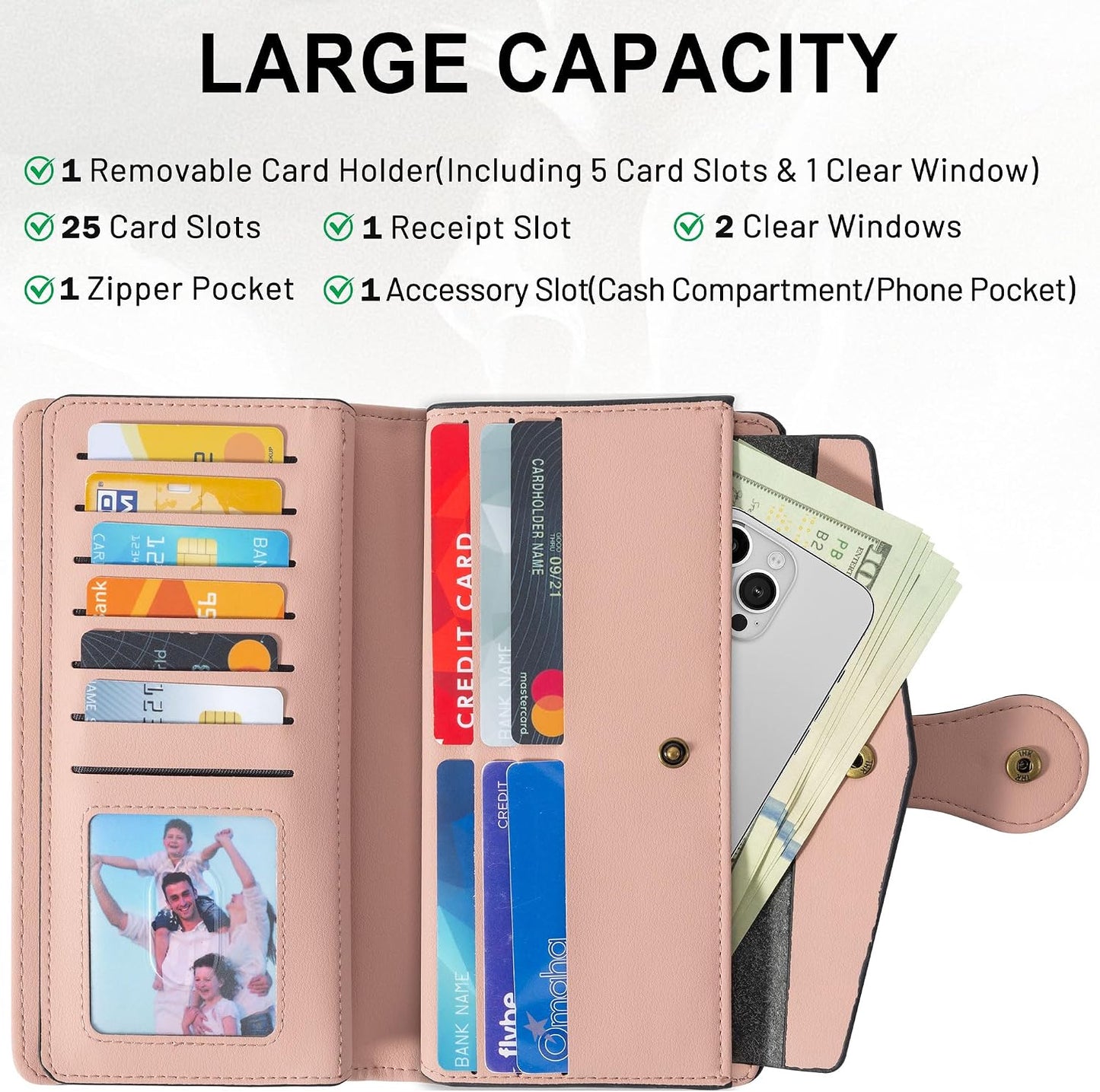 HOTTravelambo Women's Wallet RFID Blocking Large Size Triple Fold Oil Edge Leather Card Holder with Zipper Pocket & Slim Compact Credit Card Organizer for Ladies