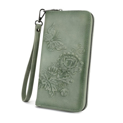 HOTWomens Wallet Rfid Embossed Vegan Leather Multi Card Slots Wallets Large Capacity Wristlet Travel Purse for Women