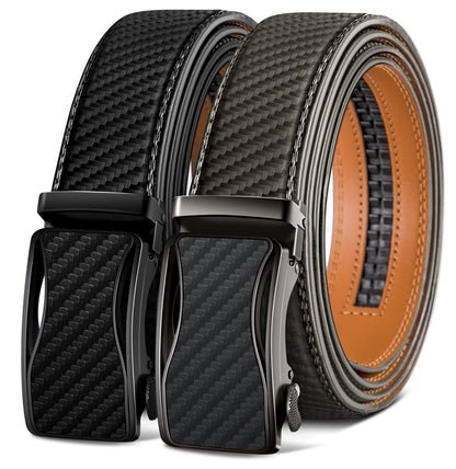 HOTKEMISANT Men's Ratchet Leather Belt 2Pack-Trimmable 1 3/8“-Gift Boxed | Smooth Sliding | Micro Adjustable Fit | Tailored Size | Holeless Understated Elegance
