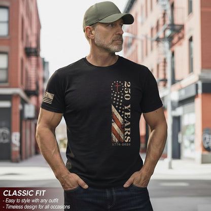 HOT250 Anniversary USA Shirt, Christian Shirts for Men | Celebrate your faith and American pride with our unique collection of cross-themed apparel and 250th anniversary shirts