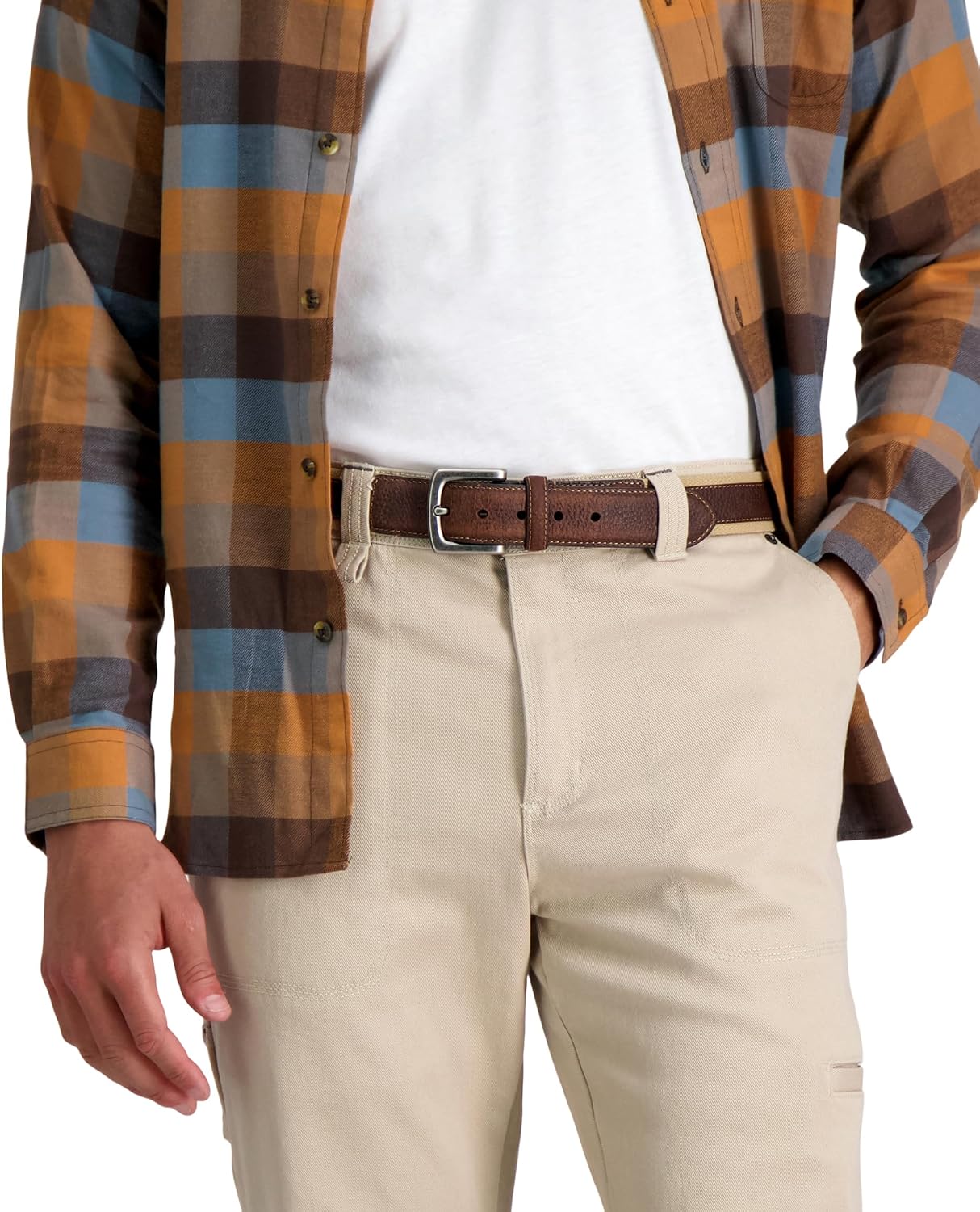 HOTColumbia Men's Leather Casual Belt Tan & Brown Classic Style for Everyday Wear