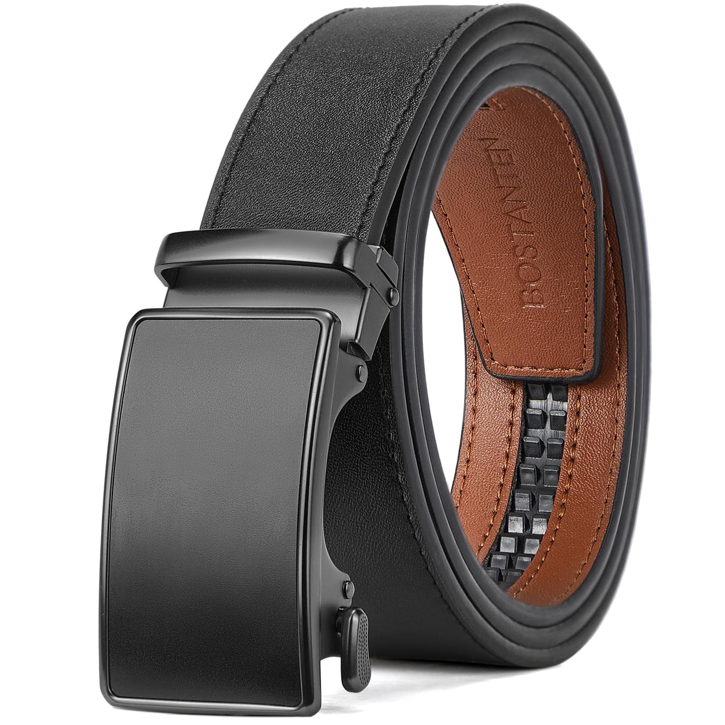 HOTBOSTANTEN Mens Belt Leather Ratchet Belt For Men Dress and Casual with Adjustable Buckle, Trim to Fit