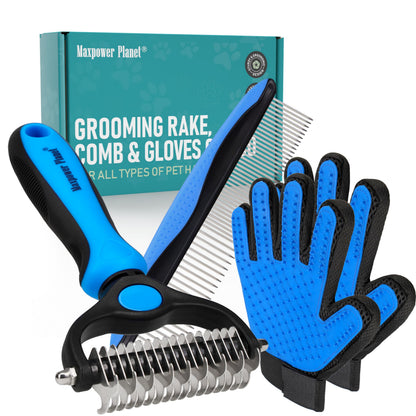 HOTMaxpower Planet Original Pet Grooming Rake - Double-Sided Deshedding Dematting Tool, Undercoat Rake for Dogs & Cats, Extra-Wide Dog Grooming Brush & Deshedder Comb for Long Hair, Reduces Shedding 95%