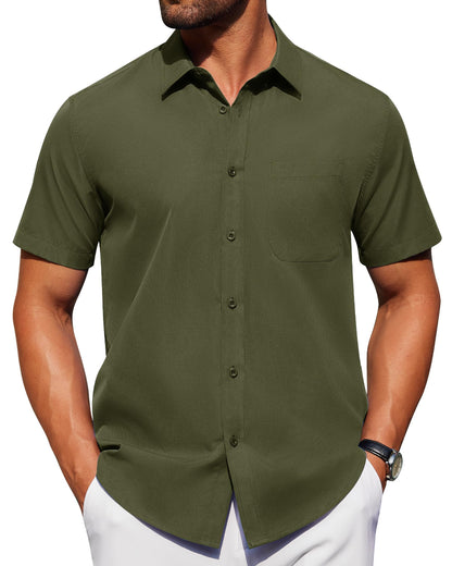 HOTAlimens & Gentle Men's Short Sleeve Dress Shirts Wrinkle Free Untucked Casual Button Down Shirt