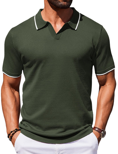 HOTCOOFANDY Mens Polo Shirts Short Sleeve Casual Knit Polo Shirt Vintage Golf T Shirts Old Money Tops