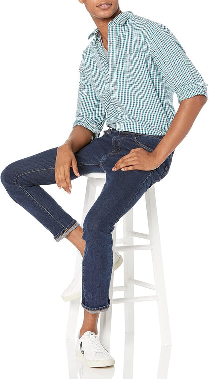 HOTAmazon Essentials Men's Regular-Fit Long-Sleeve Casual Poplin Shirt, Button Front, Business Casual, Collared
