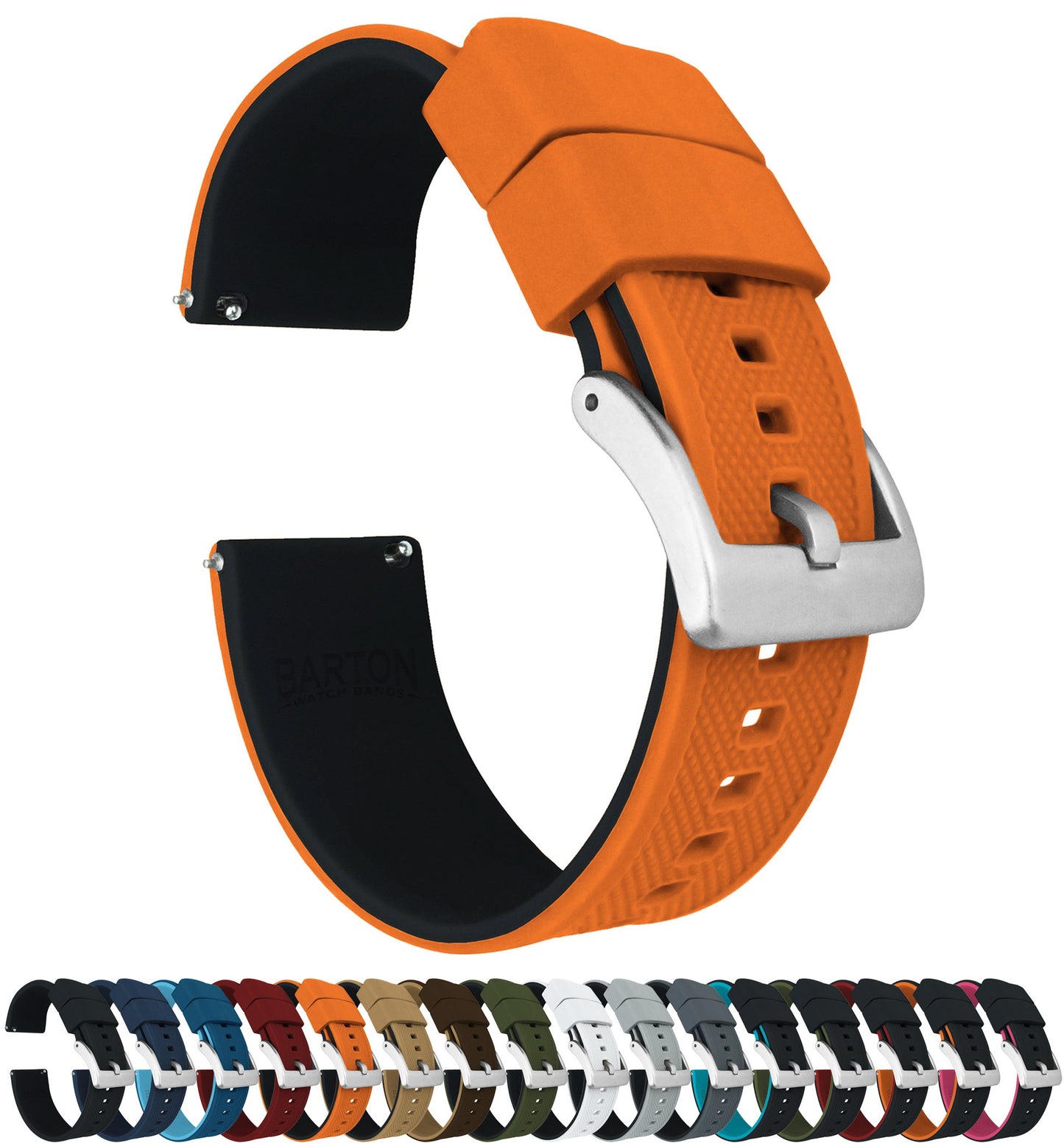 HOTBARTON Elite Silicone Watch Bands - Quick Release - Choose Strap Color & Buckle Color (Stainless Steel, Black PVD or Gunmetal Grey) - 18mm, 20mm, 22mm & 24mm Watch Straps