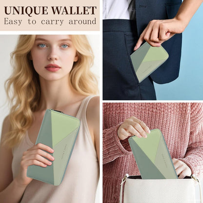 HOTLuxury Women Wallet With Cell Phone Pouch,Card Slots,Zip Pocket | Green Elegant Clutch Ladies Wallets,Soft PU Leather,Waterproof,Cards Organization For Women,Ladies,Daily,Travel