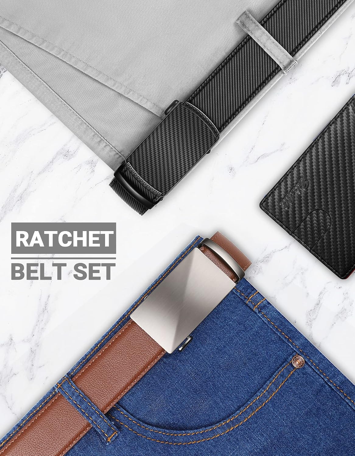 HOTZitahli Ratchet Belt for Men - 2 Packs Leather Mens belt For Gift Men Dress and Casual,Trim to Fit
