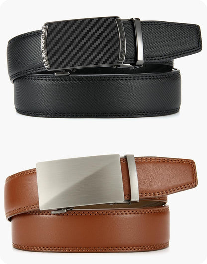 HOTCHAOREN Mens Belt Leather Ratchet Belt 2 Pack - Customizable Fit, Effortless Style (35mm)