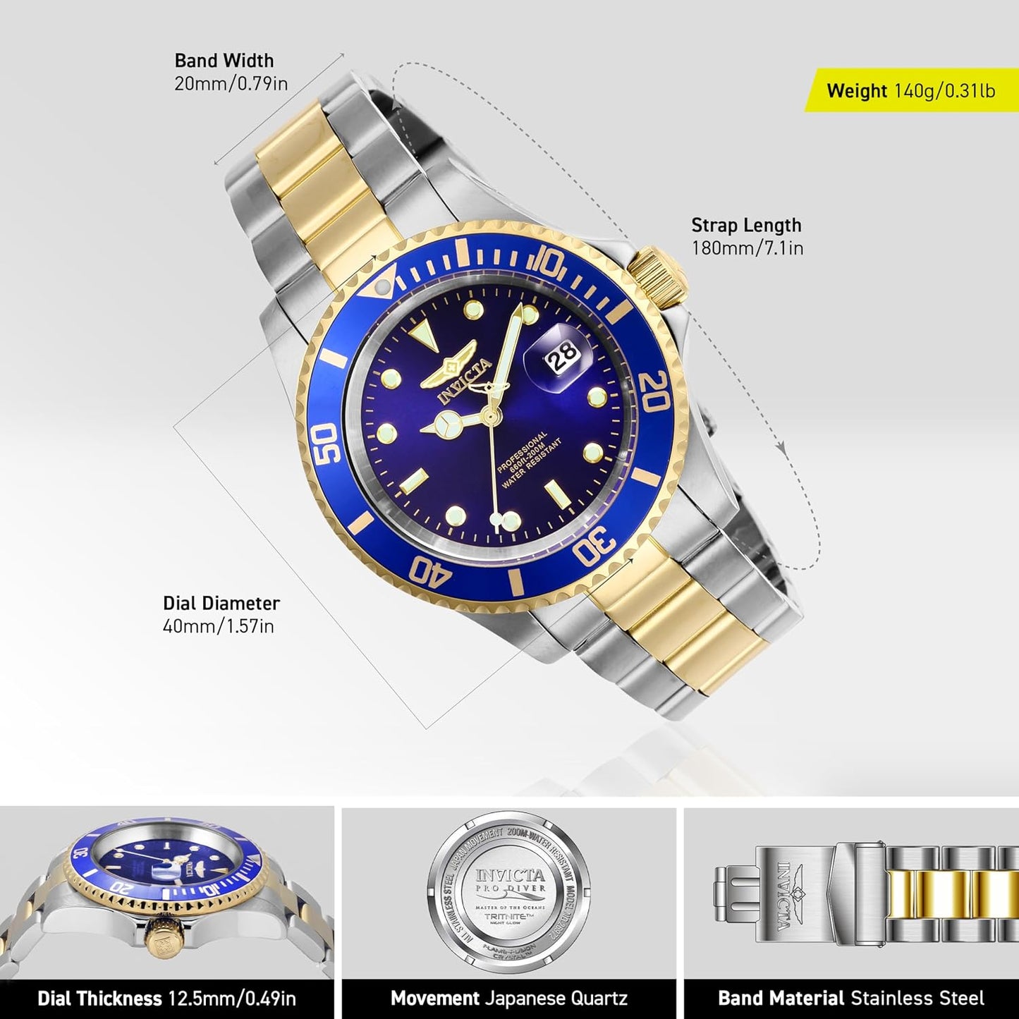 HOTInvicta Men's Pro Diver Quartz Watch with Stainless Steel Strap