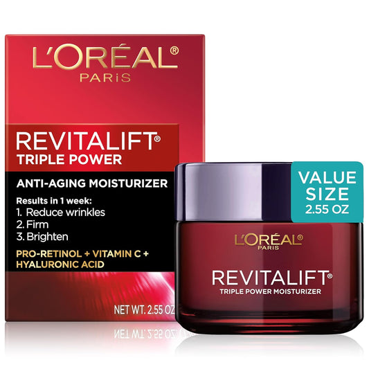 HOTL'Oreal Paris Revitalift Triple Power Anti-Aging Face Moisturizer, Pro Retinol, Hyaluronic Acid & Vitamin C to Reduce Wrinkles, Firm & Brighten Skin, 2.55 Oz