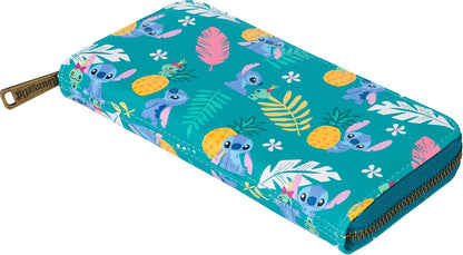 HOTLoungefly Disney Stitch Tropical Print Faux Leather Wallet - Accordion Style & Zip Around